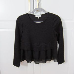 Anthropologie Eri + Ali Black Sweater with Ruffle Detail XSP